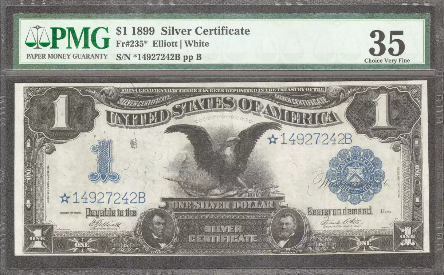 1899 $1 SILVER CERTIFICATE STAR NOTE FR.235* BLACK EAGLE PMG 35 CHOICE VF (242B)