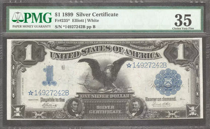 1899 $1 SILVER CERTIFICATE STAR NOTE FR.235* BLACK EAGLE PMG 35 CHOICE VF (242B)