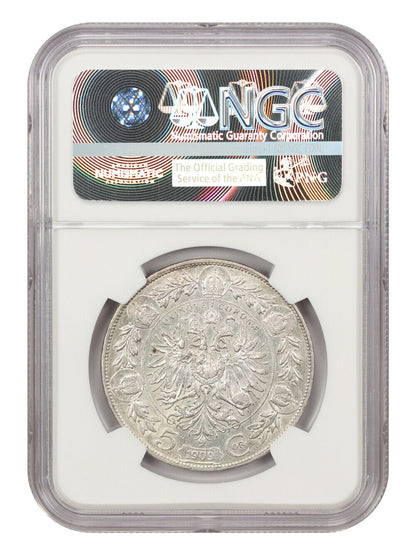 Austria: 1909 5c Large Head NGC AU50