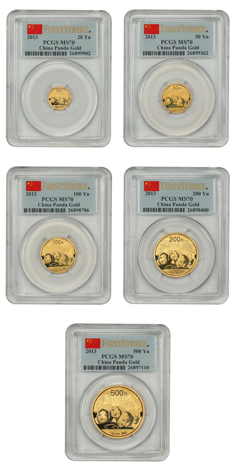 China: 2013 Gold Panda Prestige Set PCGS Gem BU (5 Coins, First Strike, w/Box &