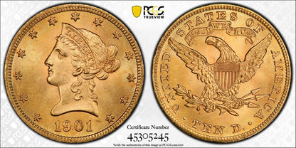 1901 P Gold Eagles $10 Liberty Head PCGS MS-64+ CAC Low CAC Population!