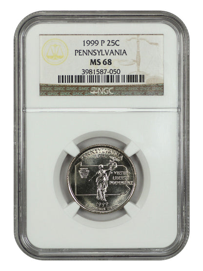 1999-P 25C Pennsylvania NGC MS68 - Washington 50 States Quarters