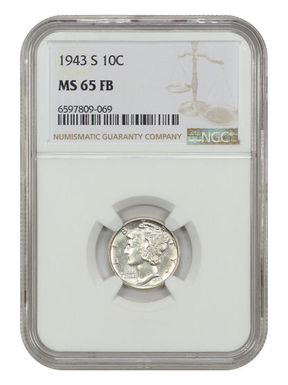 1943-S 10c NGC MS65 FB