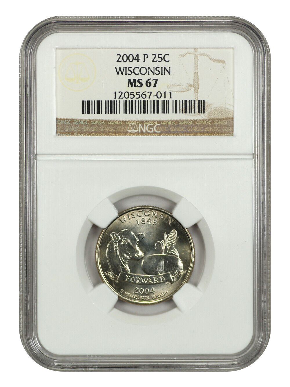 2004-P 25C Wisconsin NGC MS67 - Washington 50 States Quarters