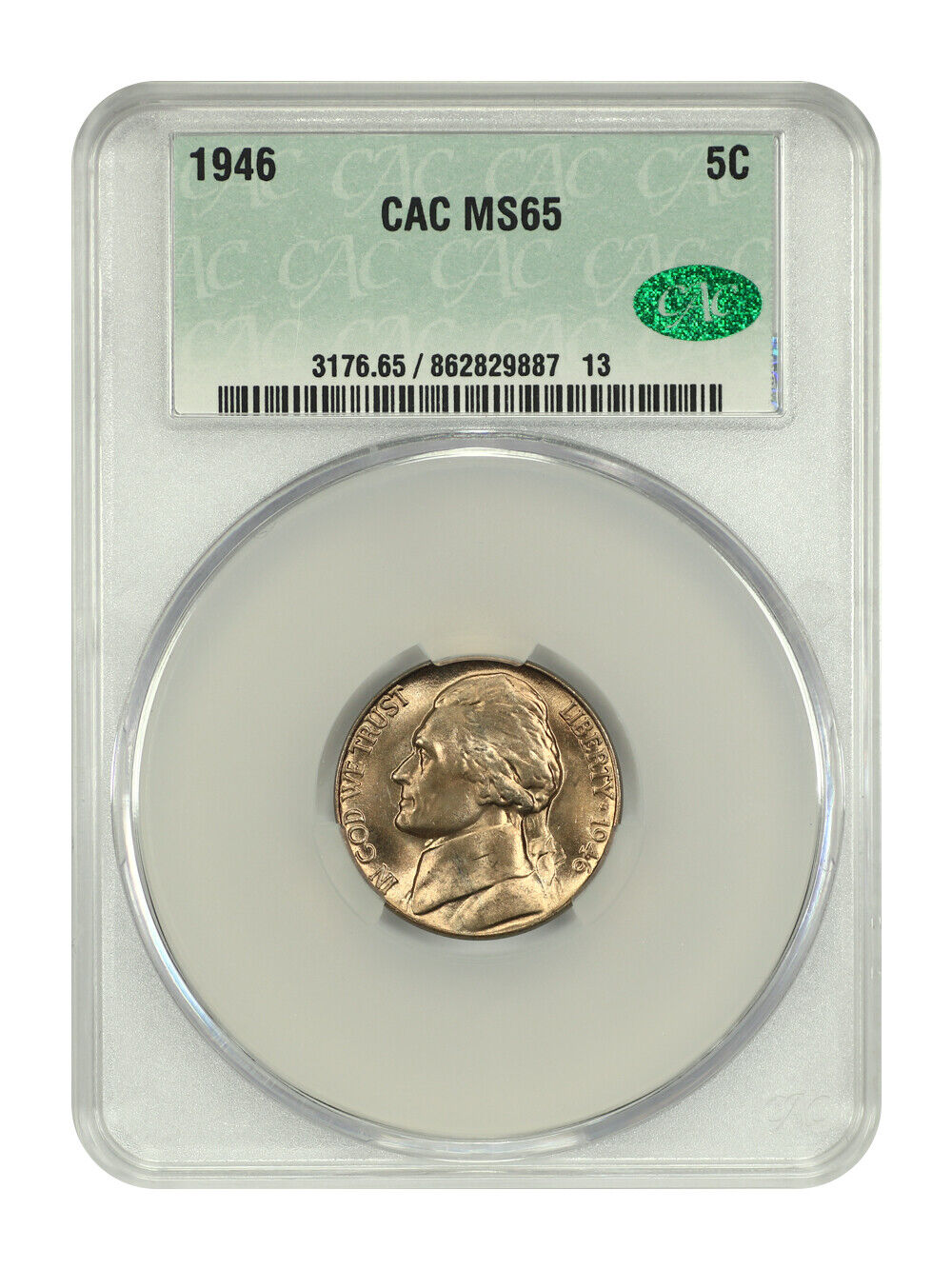 1946 5C CACG MS65 - Jefferson Nickel