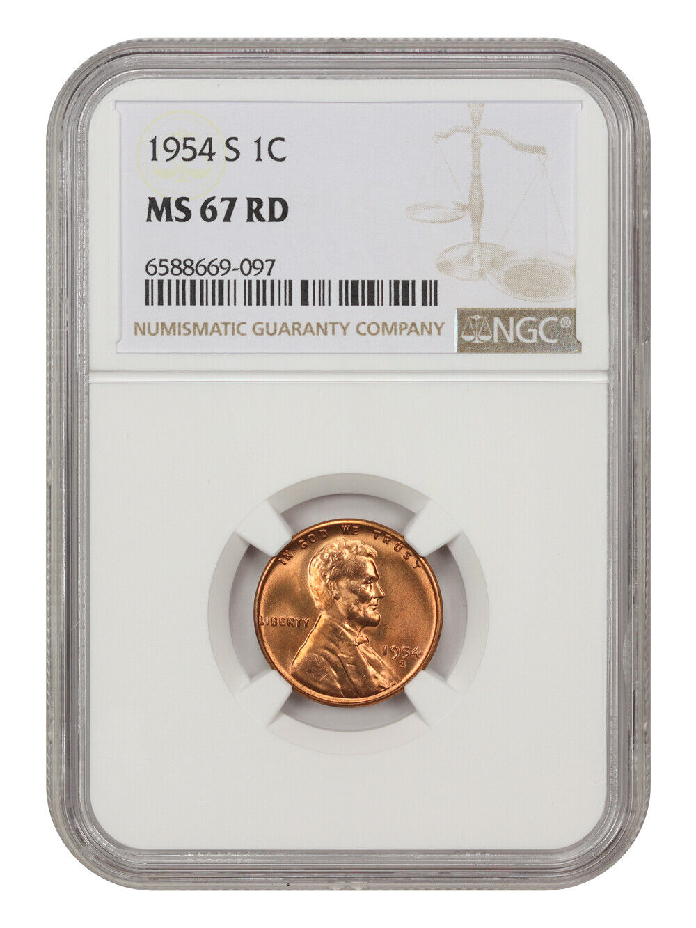 1954-S 1c NGC MS67 RD