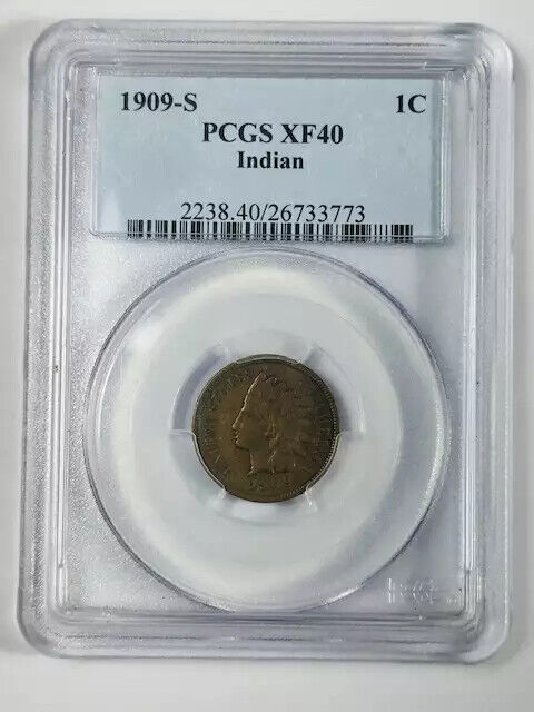 1909 S Small Cents Indian Head Penny PCGS XF-40 BN Indian