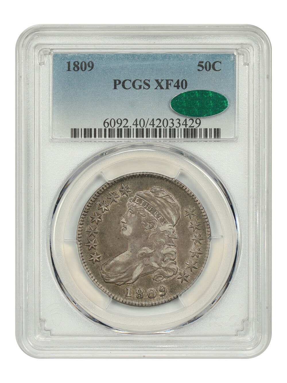 1809 50C PCGS/CAC XF40 - Capped Bust Half Dollar