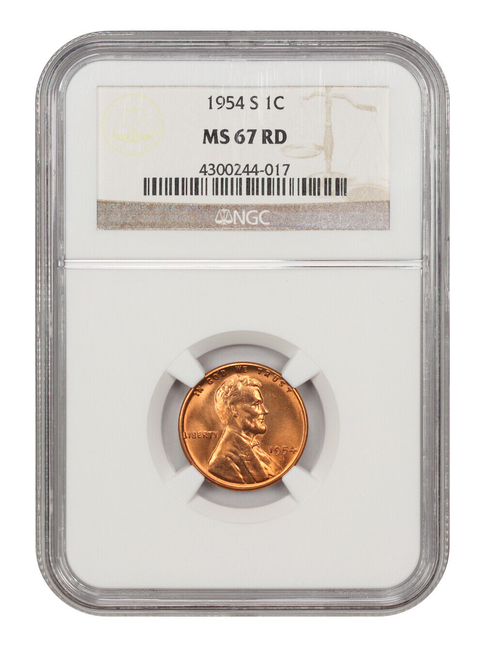 1954-S 1C NGC MS67RD