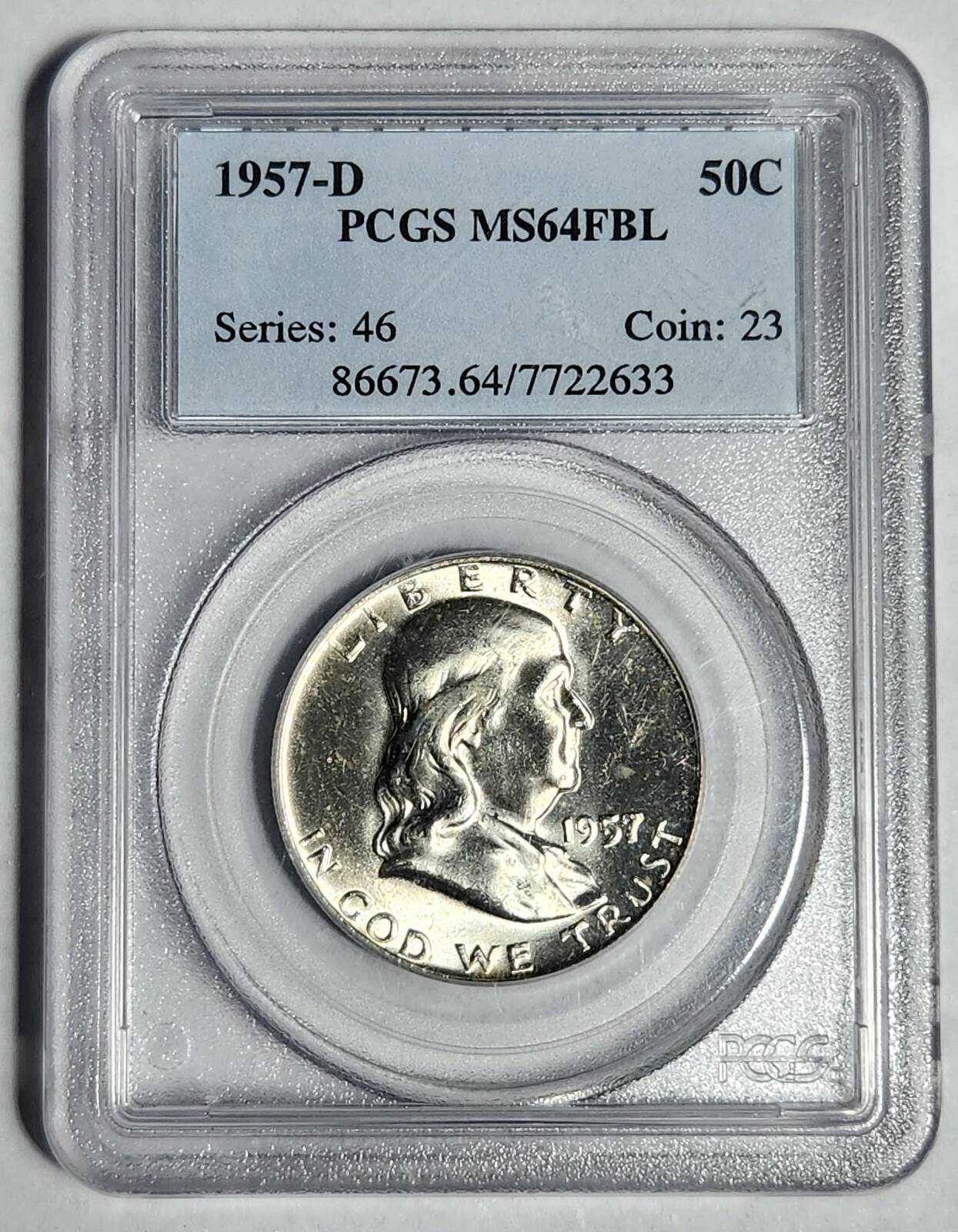 1957 D Franklin Half Dollar PCGS MS-64 FBL