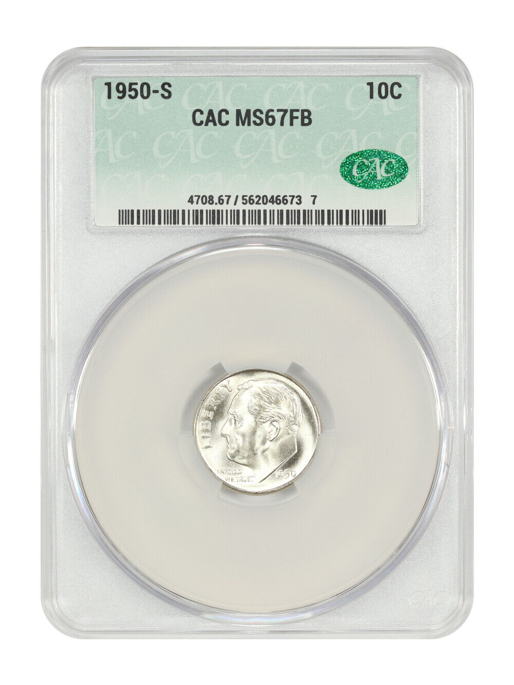 1950-S 10C CACG MS67FB - Roosevelt Dime - Incredible Quality