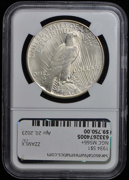 1934 Peace Dollar S$1 NGC MS66+ (CAC)