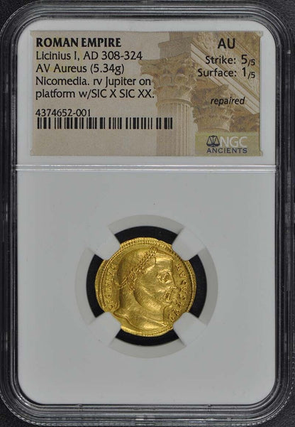 Licinius I, AD 308-324 ROMAN EMPIRE AV Aureus NGC AU50