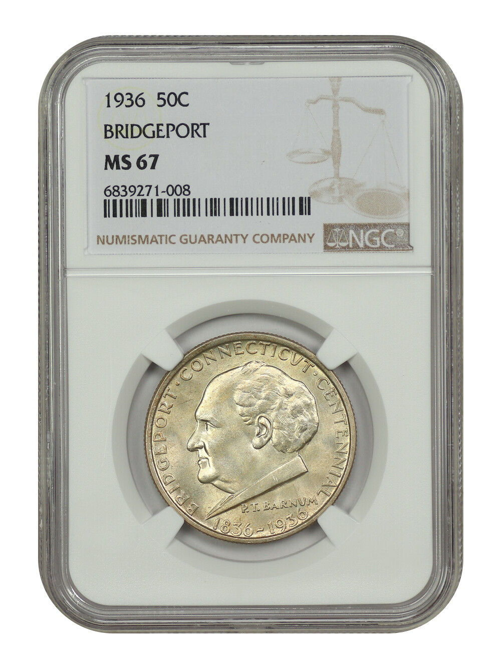 1936 50C Bridgeport NGC MS67 - Classic Silver Commemorative