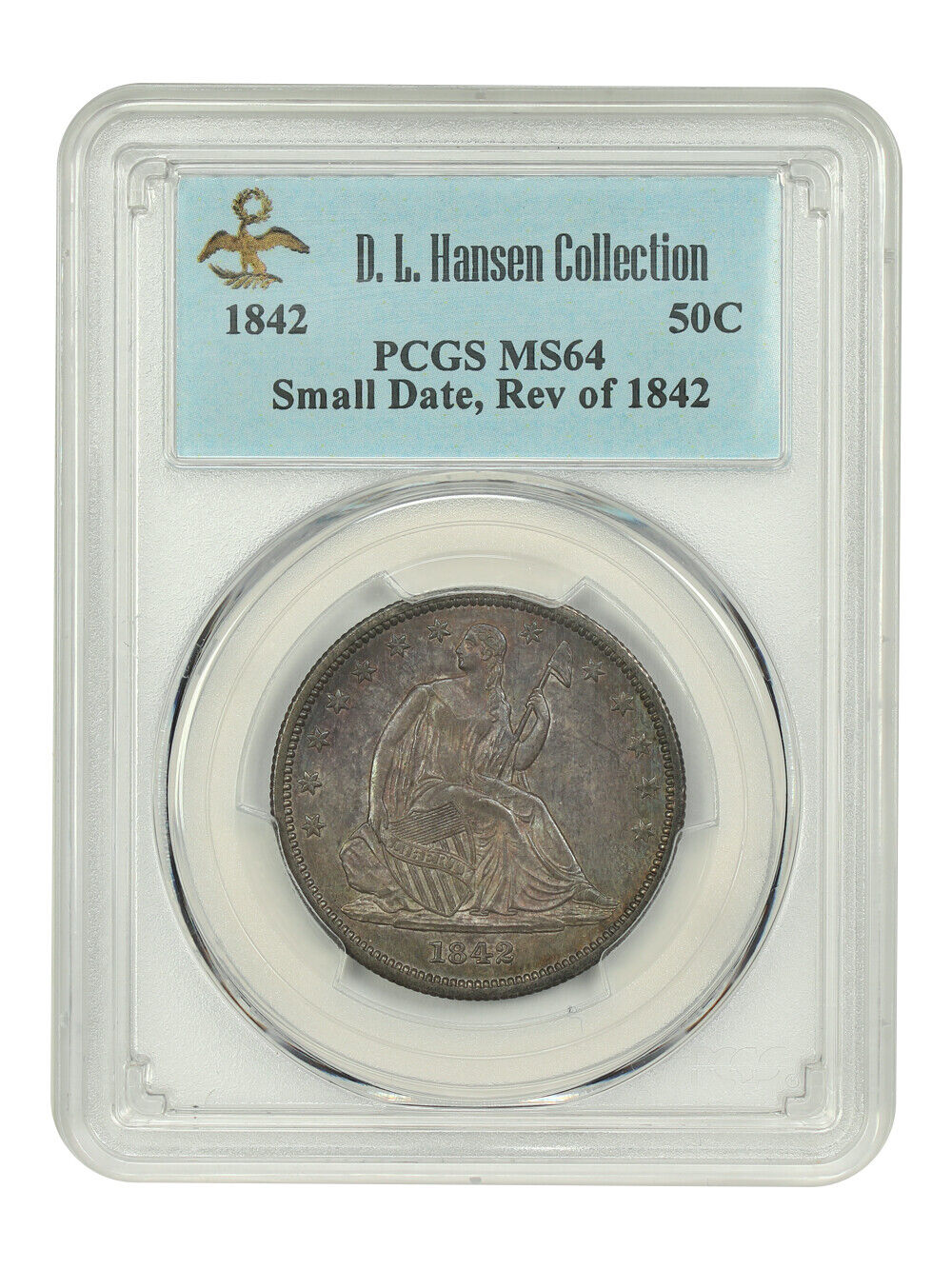 1842 50C PCGS MS64 (Sm Date, Rev of 1842) ex: D.L. Hansen