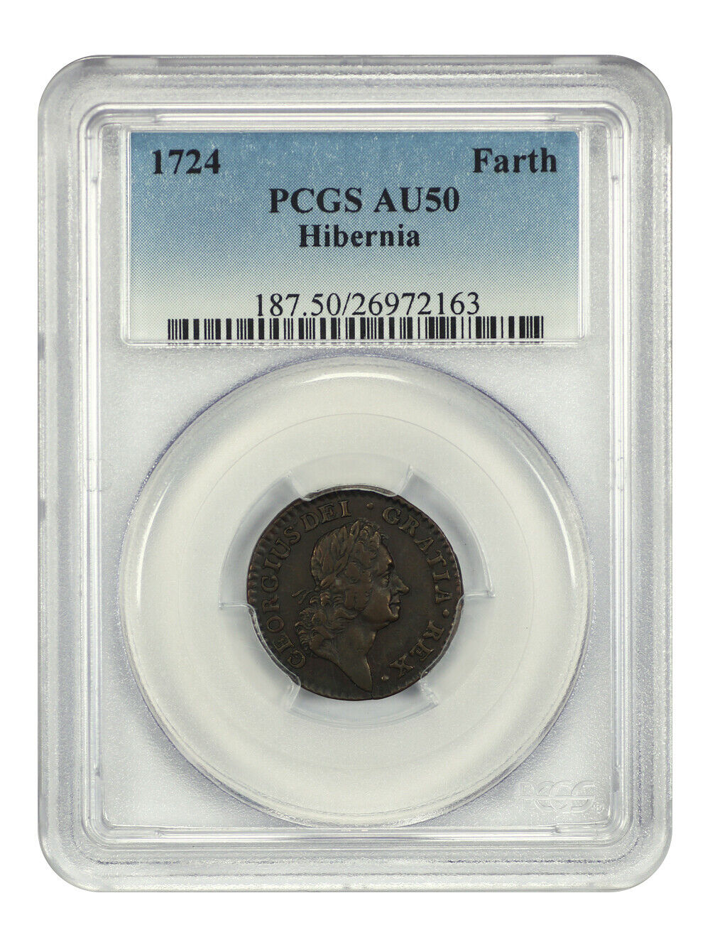 1724 Hibernia Farthing PCGS AU50