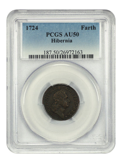 1724 Hibernia Farthing PCGS AU50