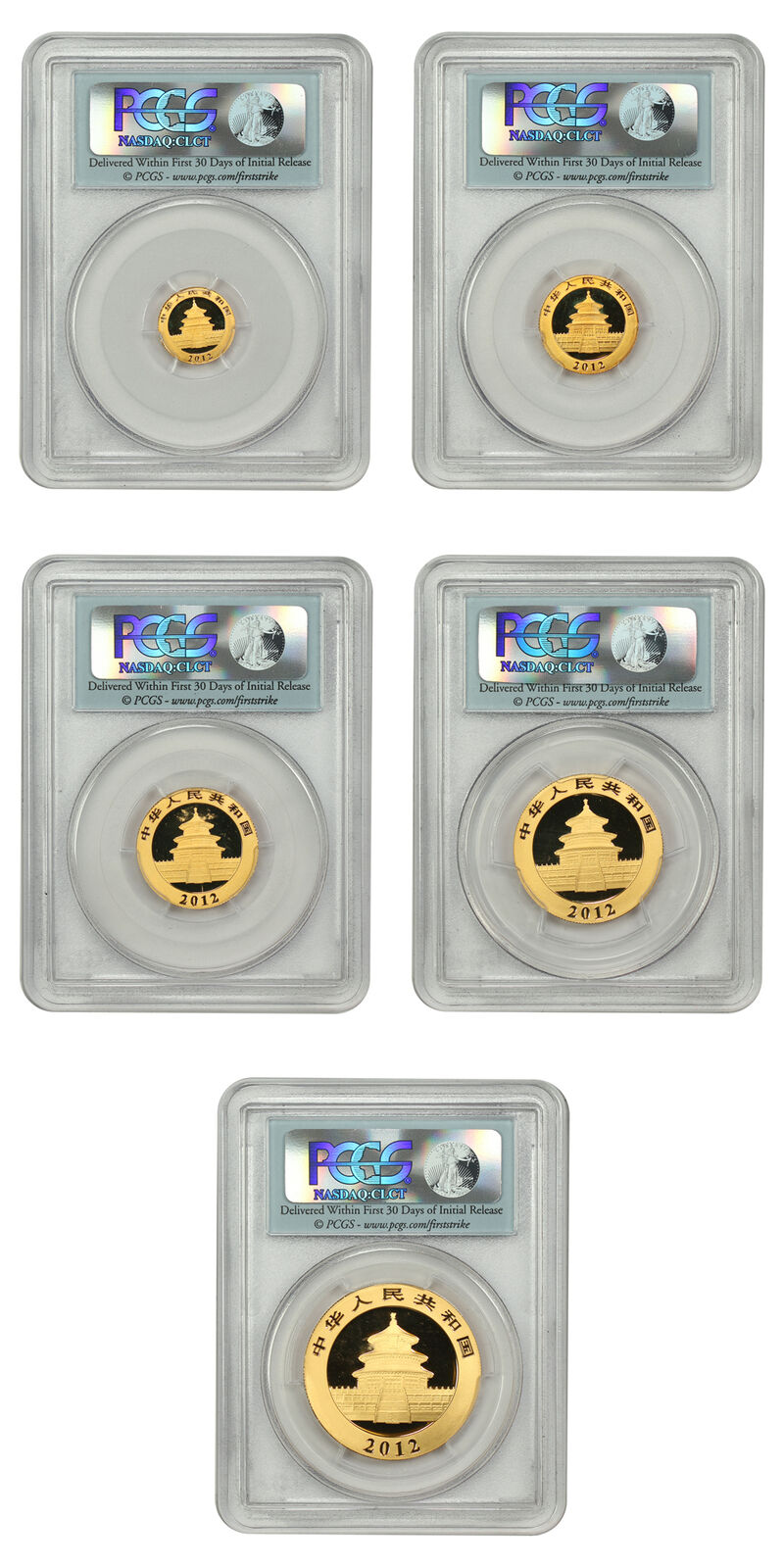 China: 2012 Gold Panda Prestige Set PCGS Gem BU (5 Coins, First Strike, w/Box &