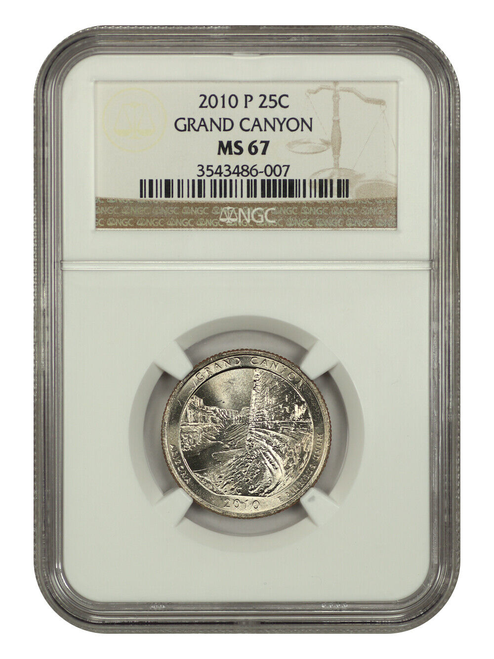 2010-P 25C Grand Canyon NP NGC MS67 - Type 1 - Clad