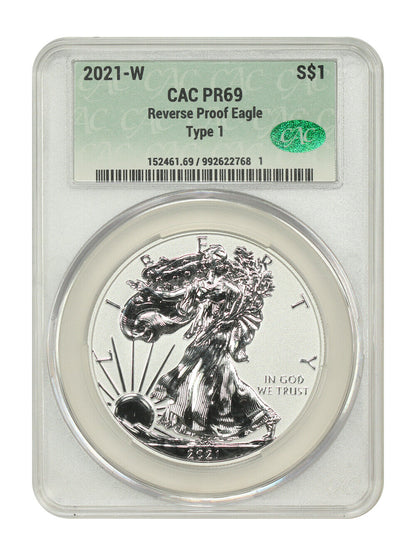 2021-W $1 Silver Eagle CACG PR69 (Reverse Proof, Type 1) - Silver Eagles