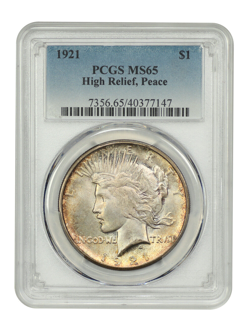 1921 $1 PCGS MS65 (High Relief) - Peace Dollar - Scarce First Year Issue