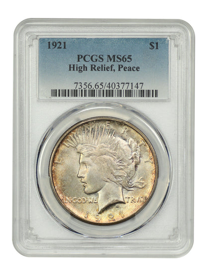 1921 $1 PCGS MS65 (High Relief) - Peace Dollar - Scarce First Year Issue