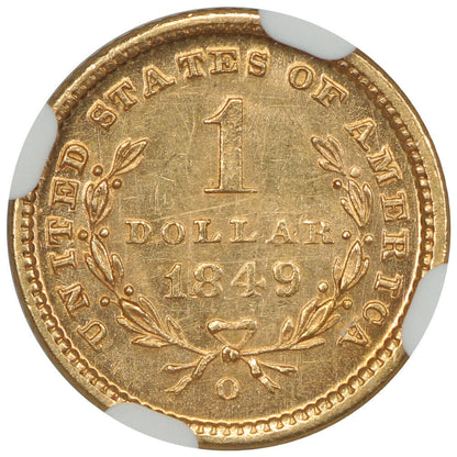 1849-O G$1 NGC MS62 - Gold Dollar - Gold Rush Year