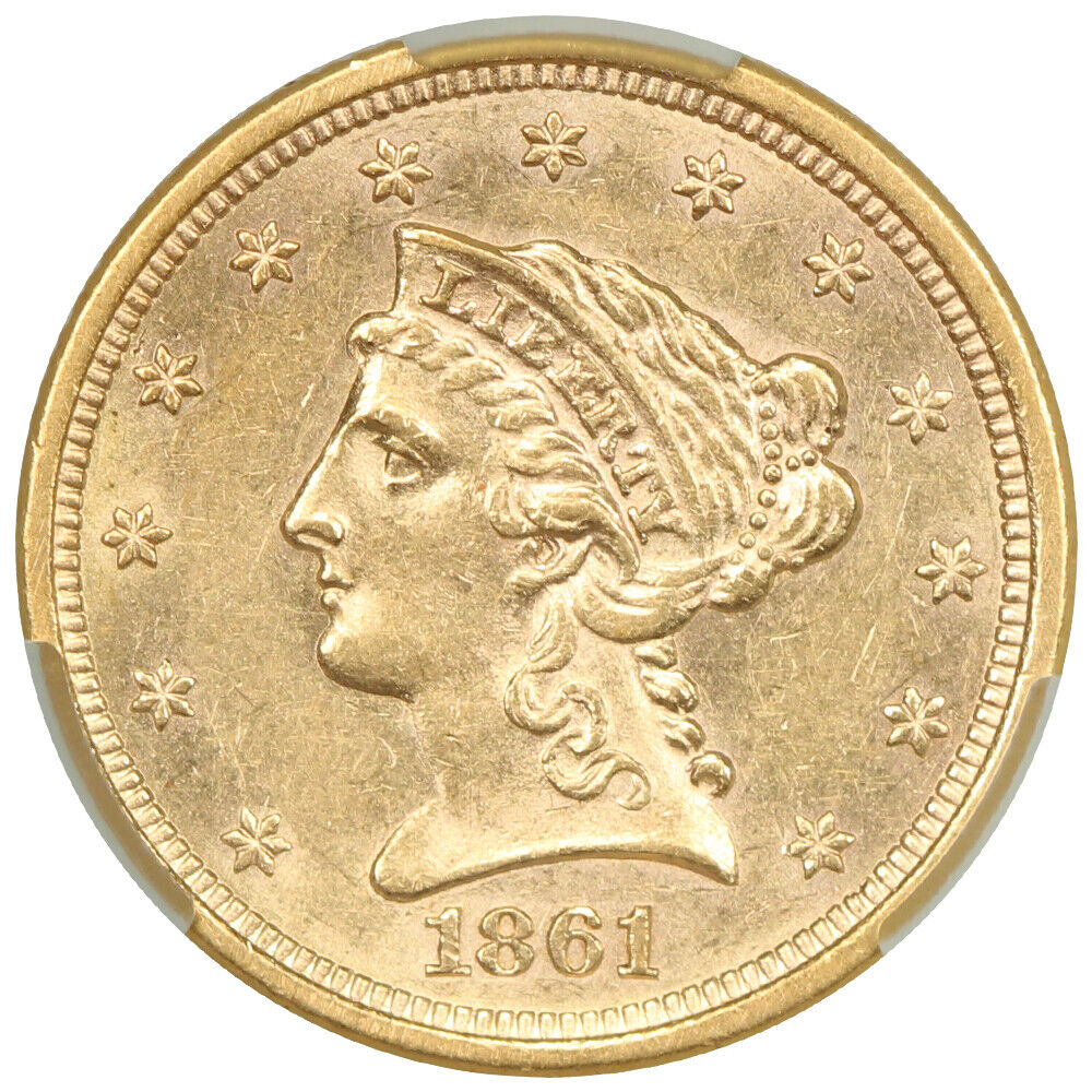 1861-S $2.50 CACG AU58 ex: D.L. Hansen - Liberty Head $2.5