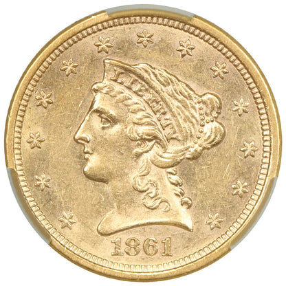 1861-S $2.50 CACG AU58 ex: D.L. Hansen - Liberty Head $2.5