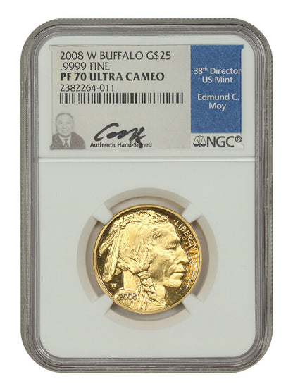 2008-W $25 American Buffalo NGC PR70DCAM (.9999 Fine Gold, Moy Signature)