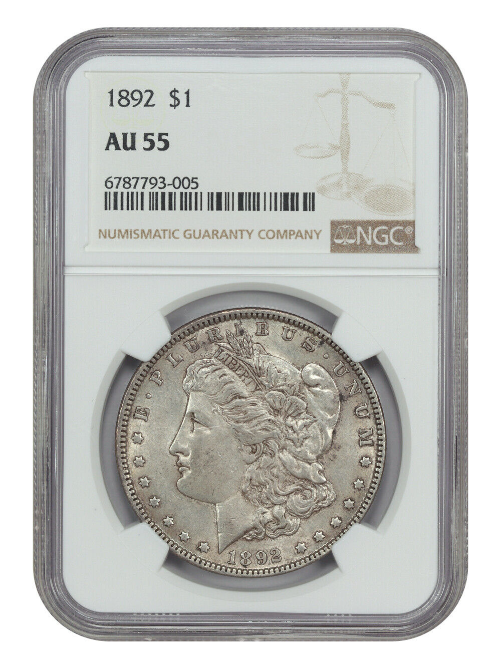 1892 $1 NGC AU55 - Morgan Dollar - Better Date P-Mint