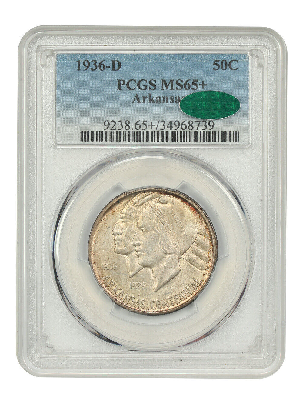 1936-D 50C Arkansas PCGS/CAC MS65+ - Classic Silver Commemorative