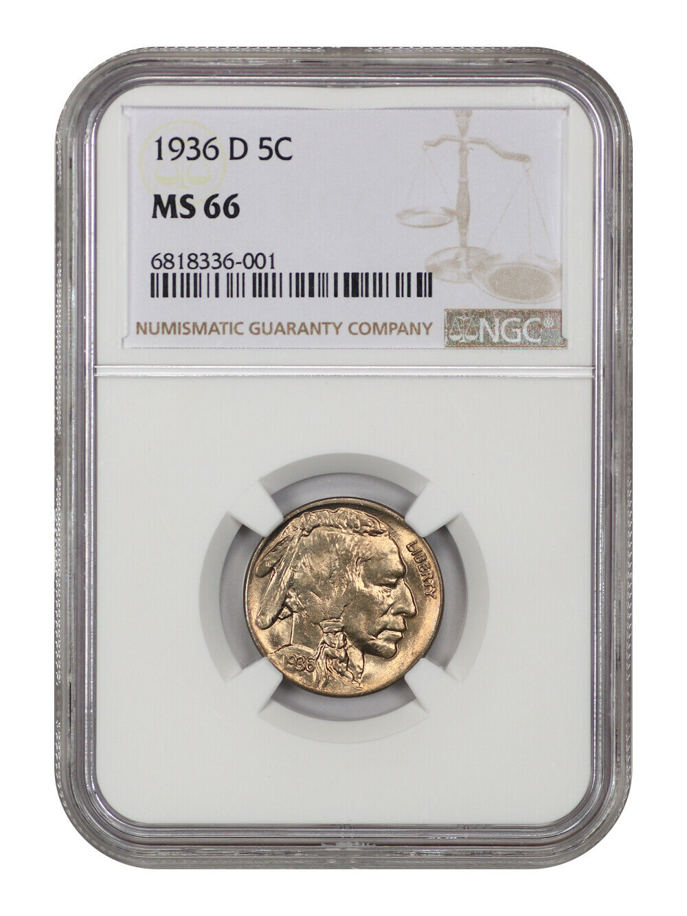 1936-D 5C NGC MS66