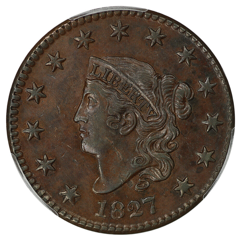 1827 1c PCGS/CAC AU53 (N-7) ex: D.L. Hansen