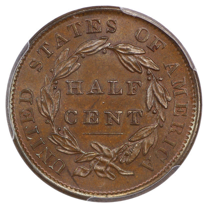 1833 1/2C PCGS/CAC MS66BN