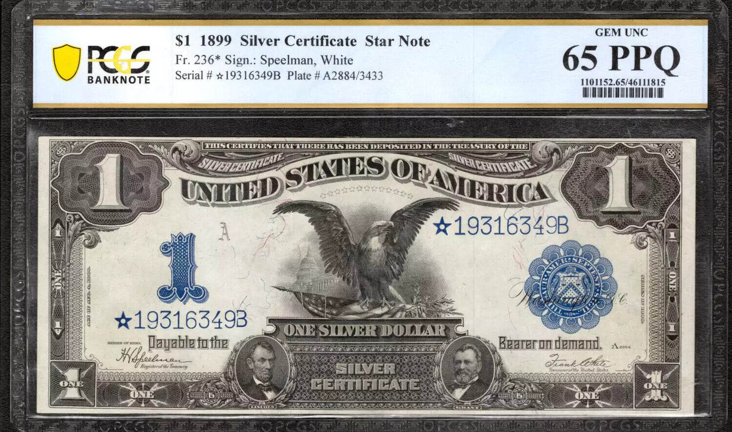 1899 $1 SILVER CERTIFICATE STAR NOTE FR.236* BLACK EAGLE PCGS GEM TOP POP (349B)