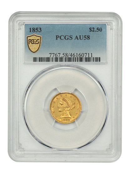 1853 $2.50 PCGS AU58 - Liberty Head $2.5