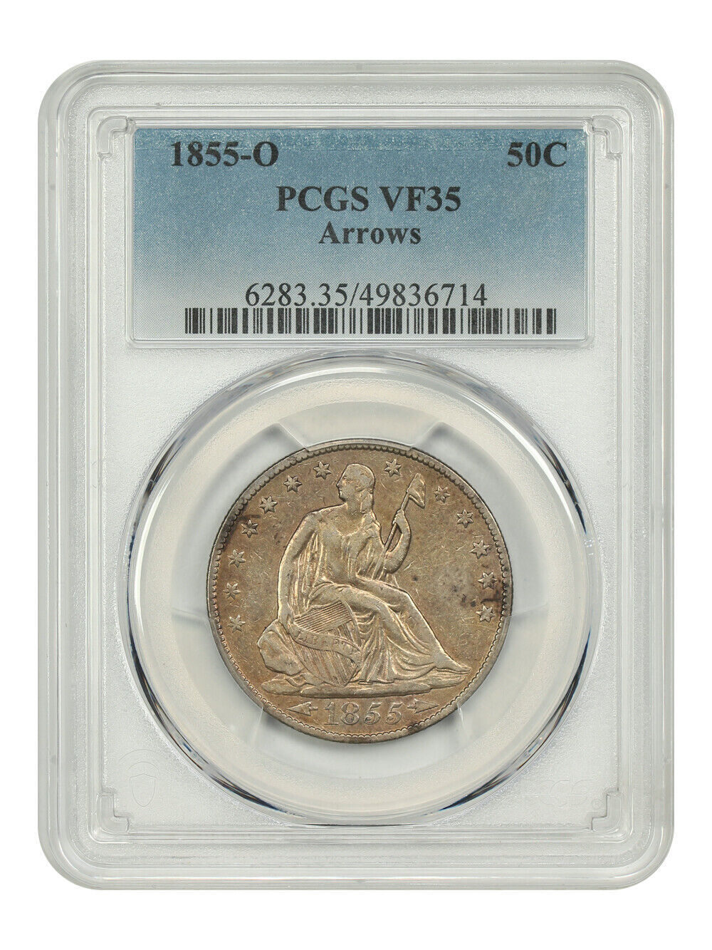 1855-O 50C PCGS VF35 (Arrows) - Liberty Seated Half Dollar