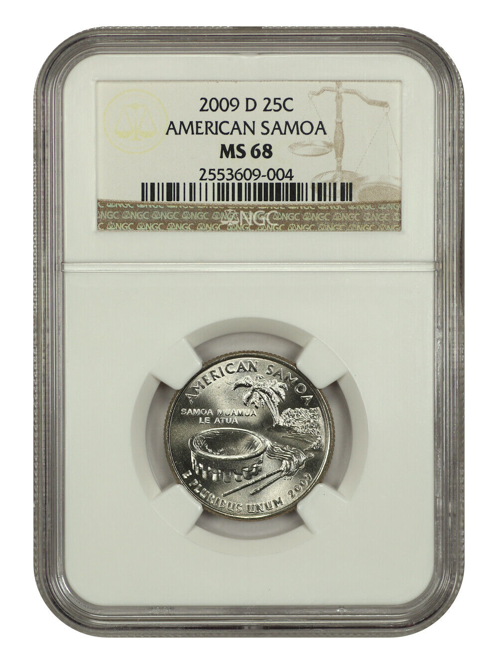 2009-D 25C American Samoa NGC MS68 - Type 1, Clad