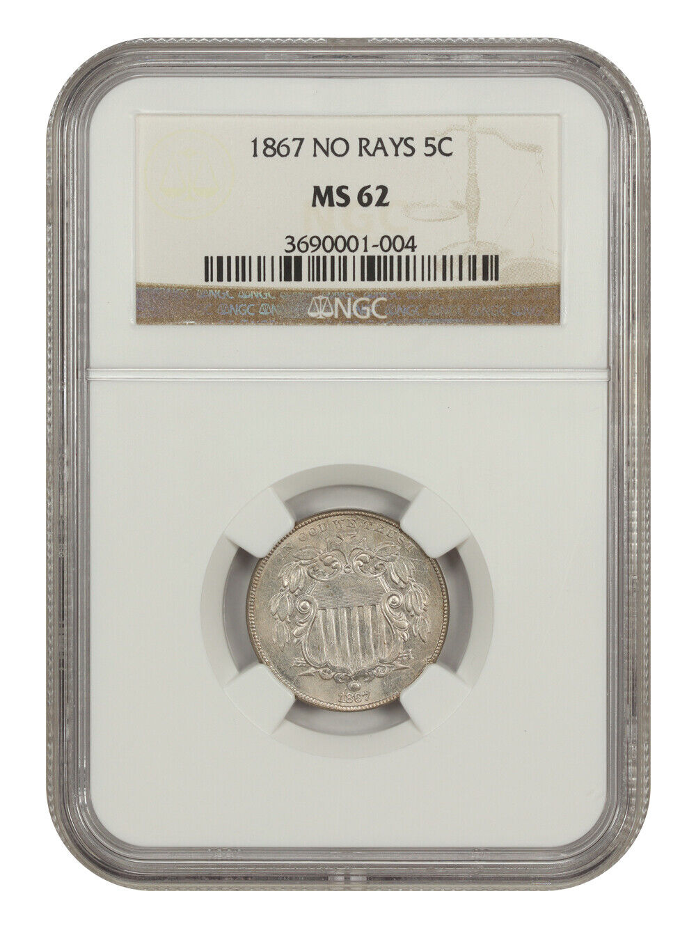 1867 5C NGC MS62 (No Rays) - Shield Nickel