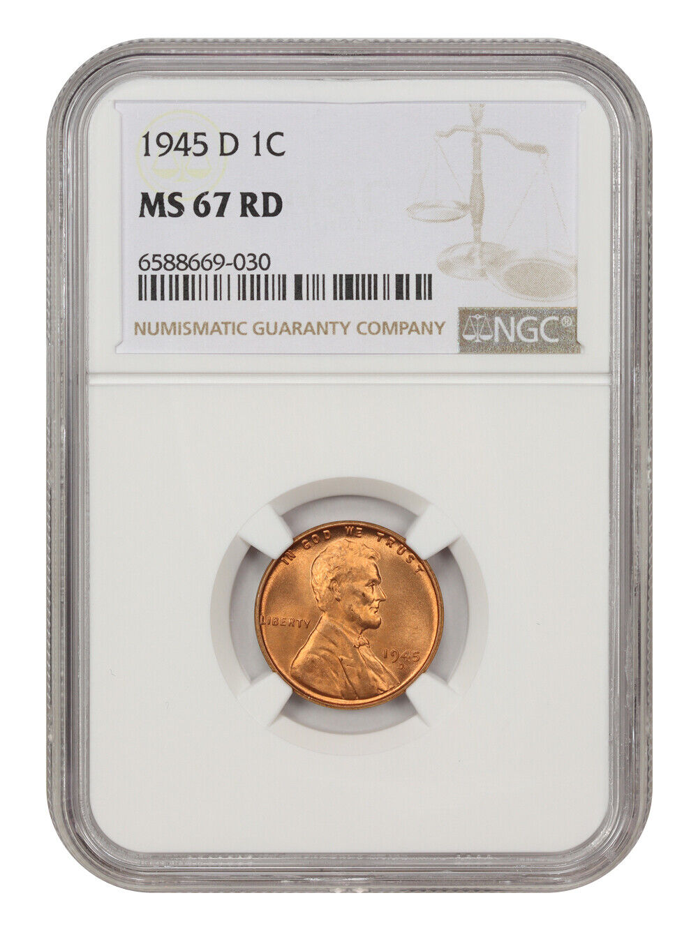 1945-D 1c NGC MS67RD