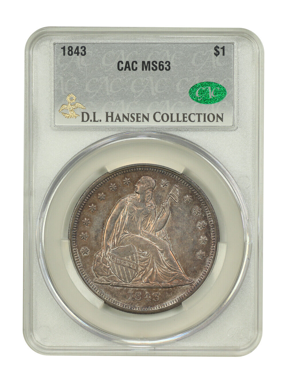 1843 $1 CACG MS63 - Liberty Seated Dollar