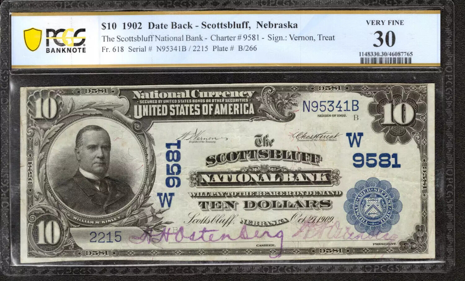 1902 $10 SCOTTSBLUFF NATIONAL BANKNOTE CURRENCY FR.618 NEBRASKA PCGS 30 VF (341B