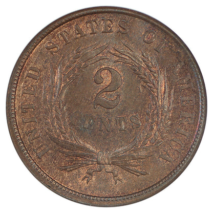 1864 2C NGC MS66RB (Large Motto) - Two Cent - Great Type Example