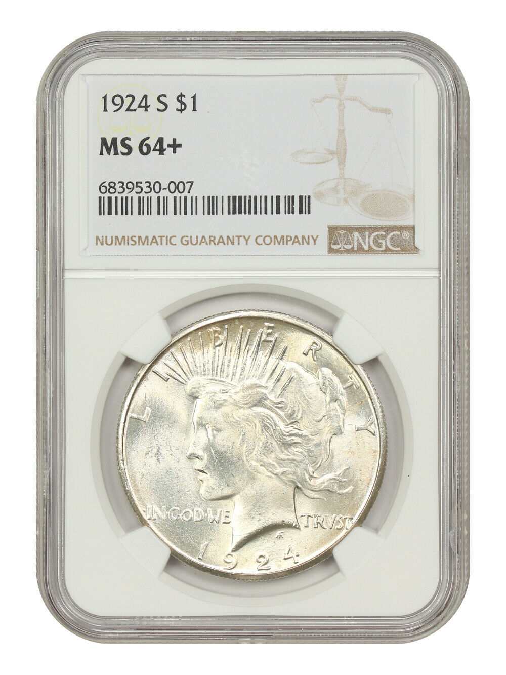 1924-S $1 NGC MS64+ - Peace Dollar - Better Date from San Francisco