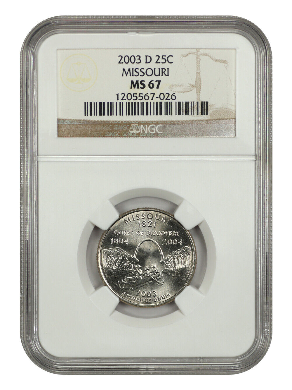 2003-D 25C Missouri NGC MS67 - Washington 50 States Quarters