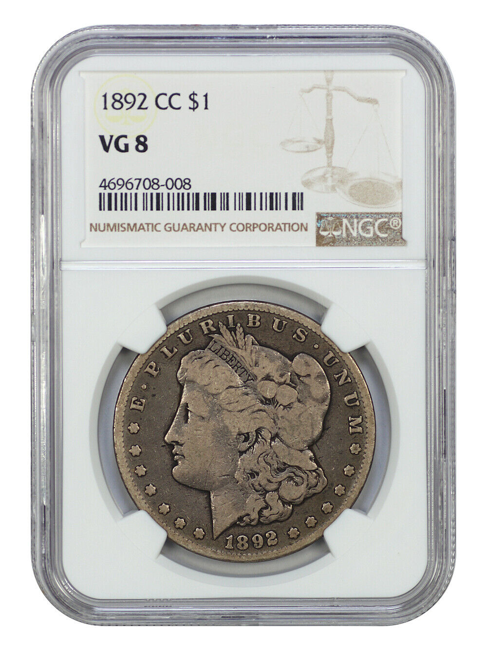 1892-CC $1 NGC VG08 - Morgan Dollar - Popular, Scarce Carson City Morgan