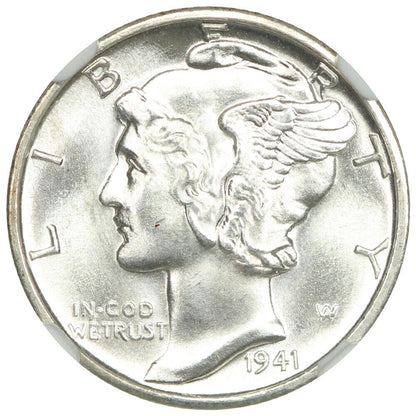 1941-D 10C NGC MS67+FB - Mercury Dime