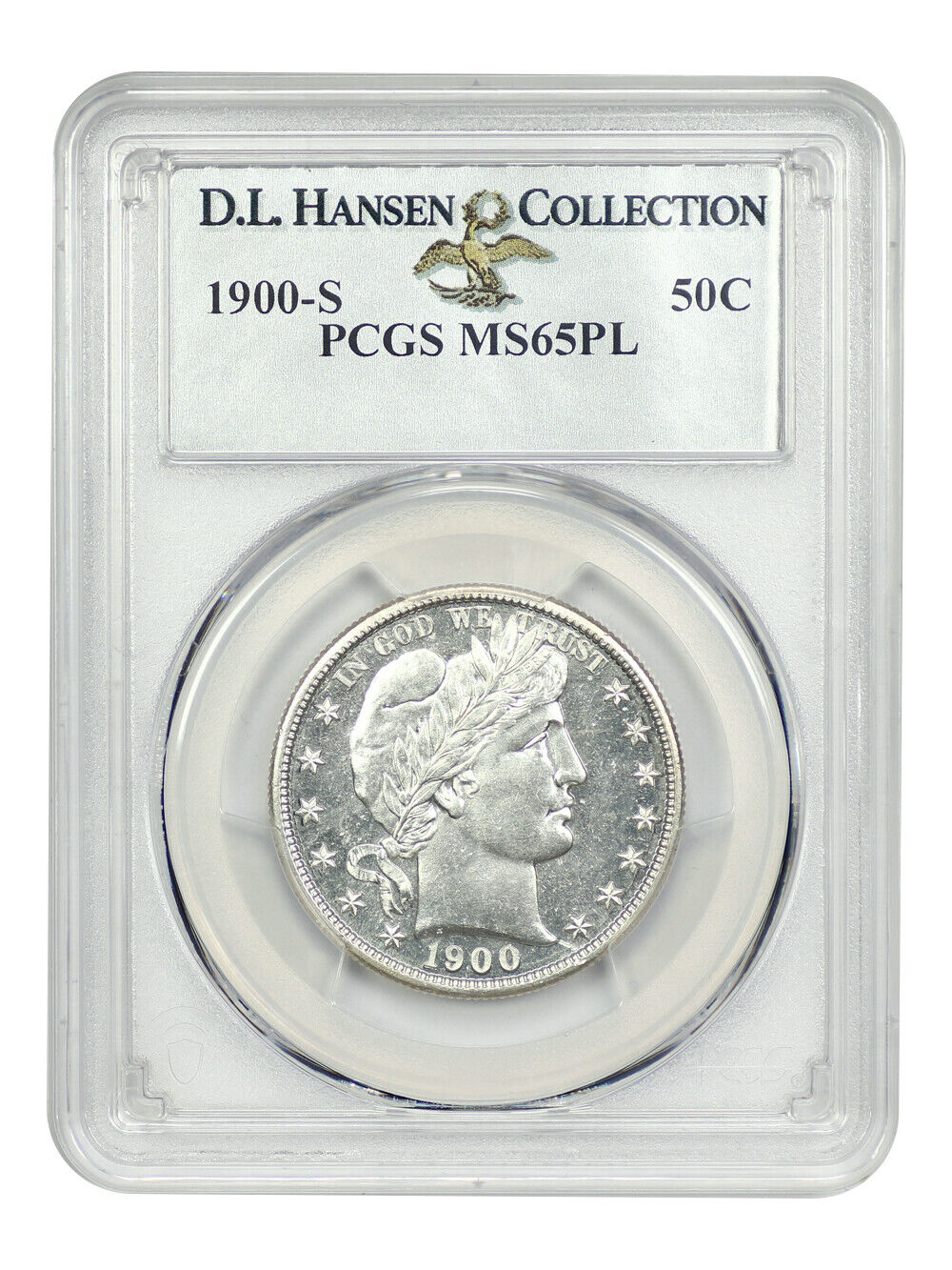 1900-S 50C PCGS MS65PL ex: D.L. Hansen - Barber Half Dollar