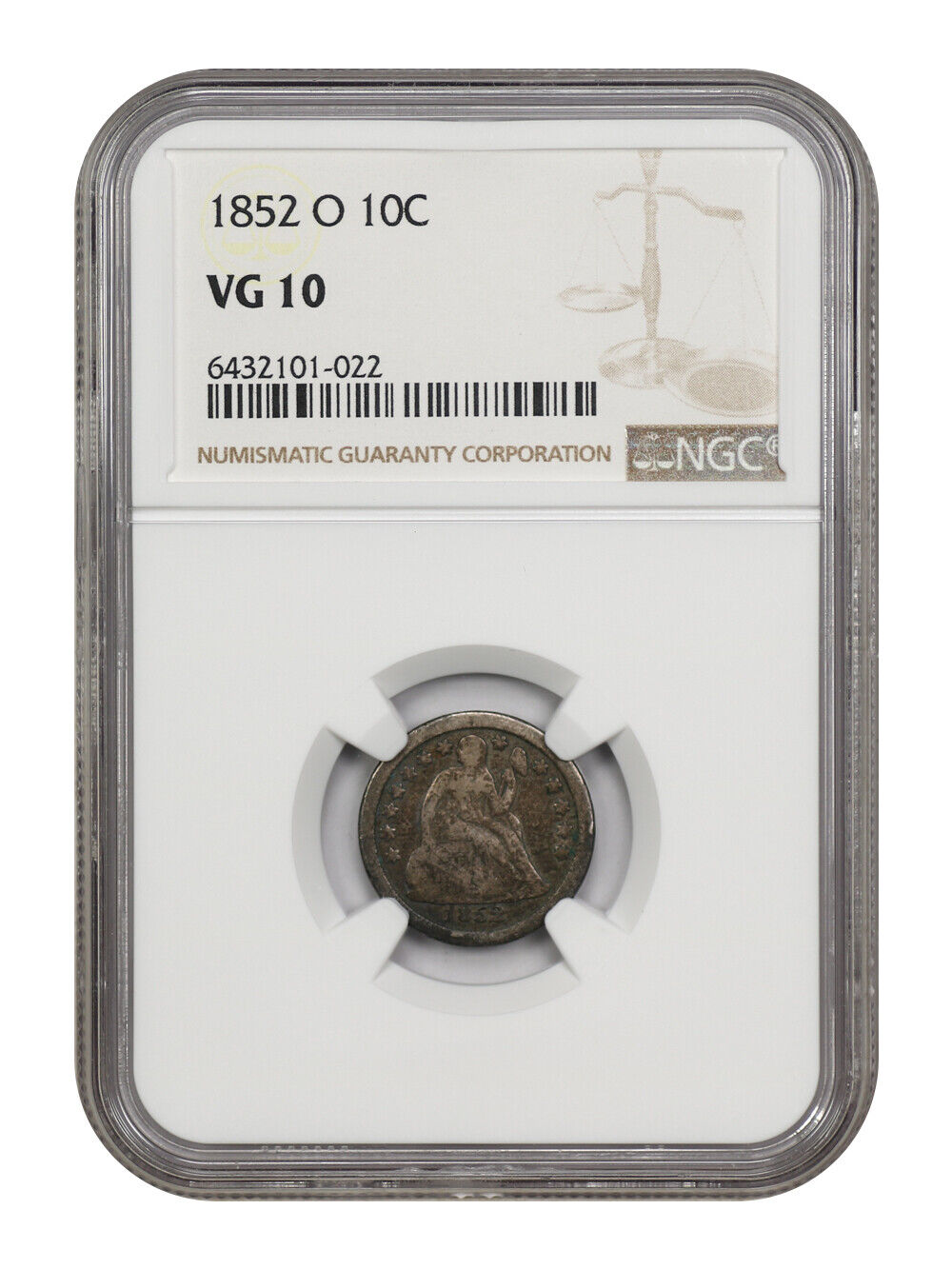 1852-O 10C NGC VG10